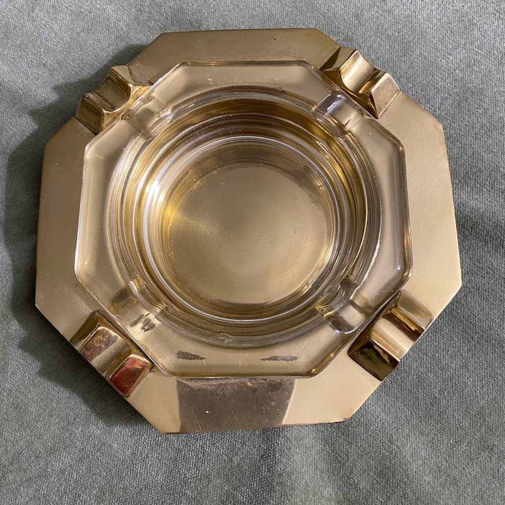 Glass and brass ? Metal ashtray removable glass Made in Indian #13